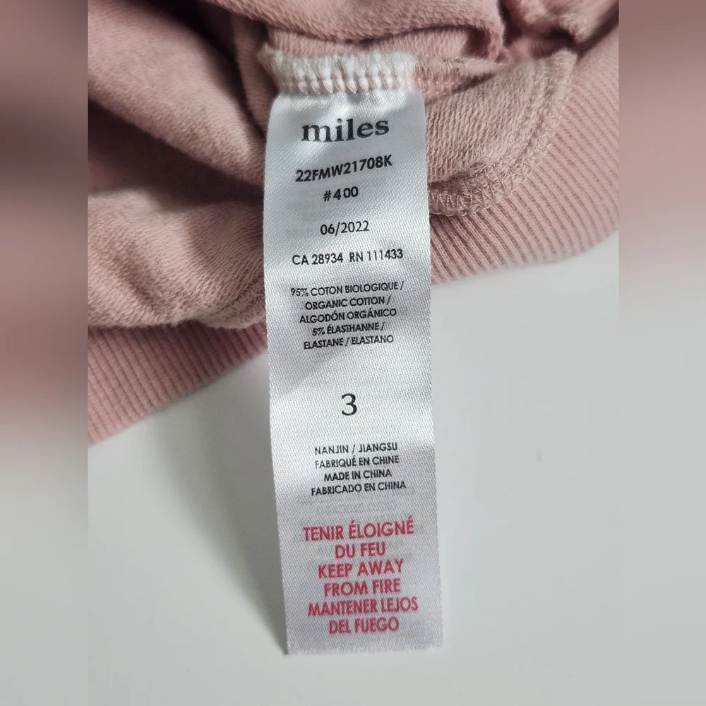 Miles the Label‎ Little Girl's Sneaker Pink Sweatshirt Size 3 - Organic Cotton